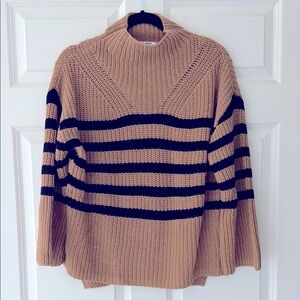 Chic Tan Sweater with Black Stripes